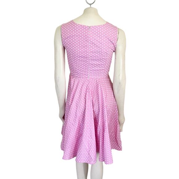 FIFTIES 50s CHIC Fit & Flare Sleeveless Pink and White Polkadot Dress SZ S - Picture 6 of 10